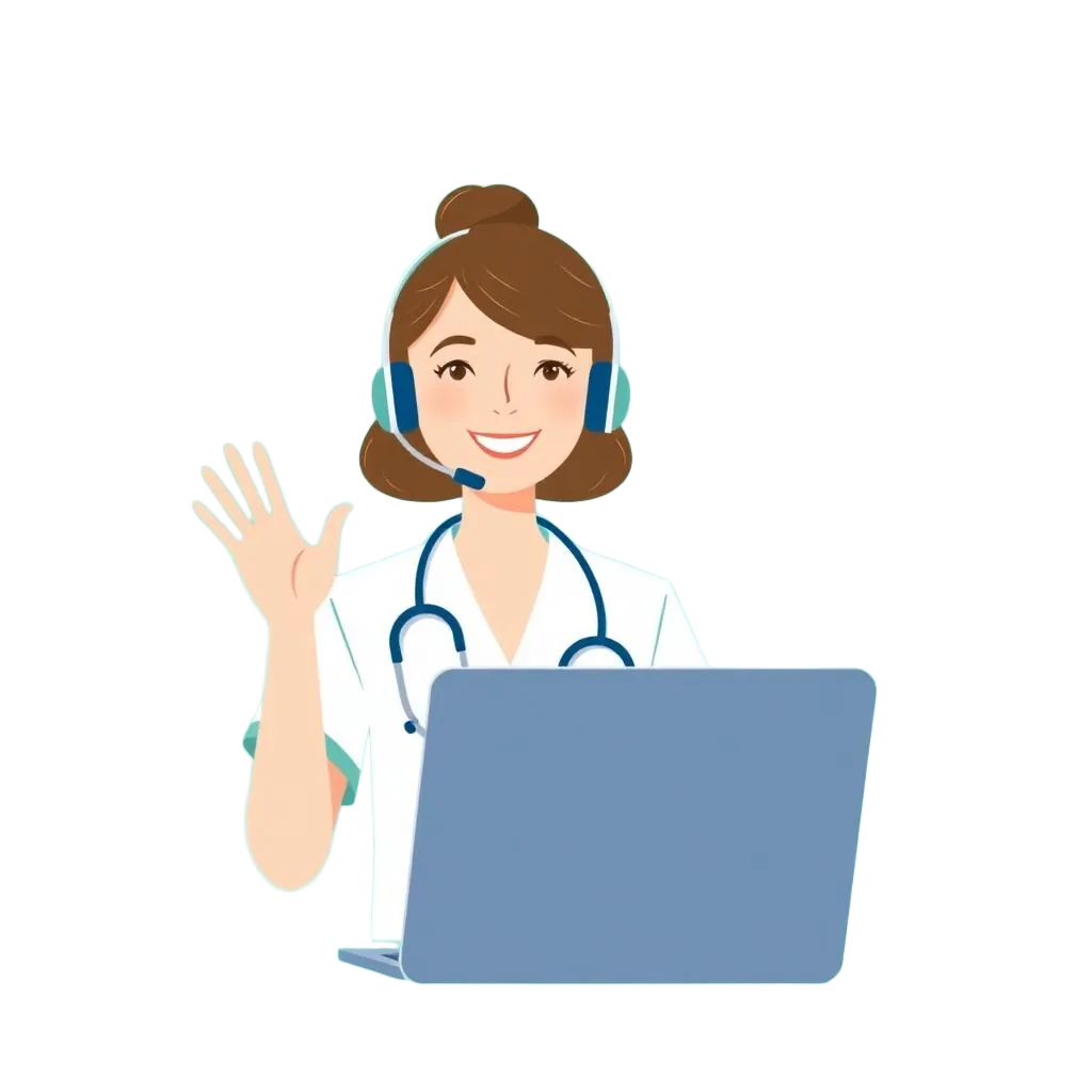 Examinierte Pflegeberaterin mit Headset am Bildschirm während einer Videoberatung.